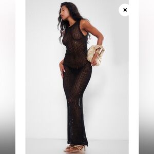 NWT Pretty Little Thing Black Sequin Knit Racer Maxi Dress